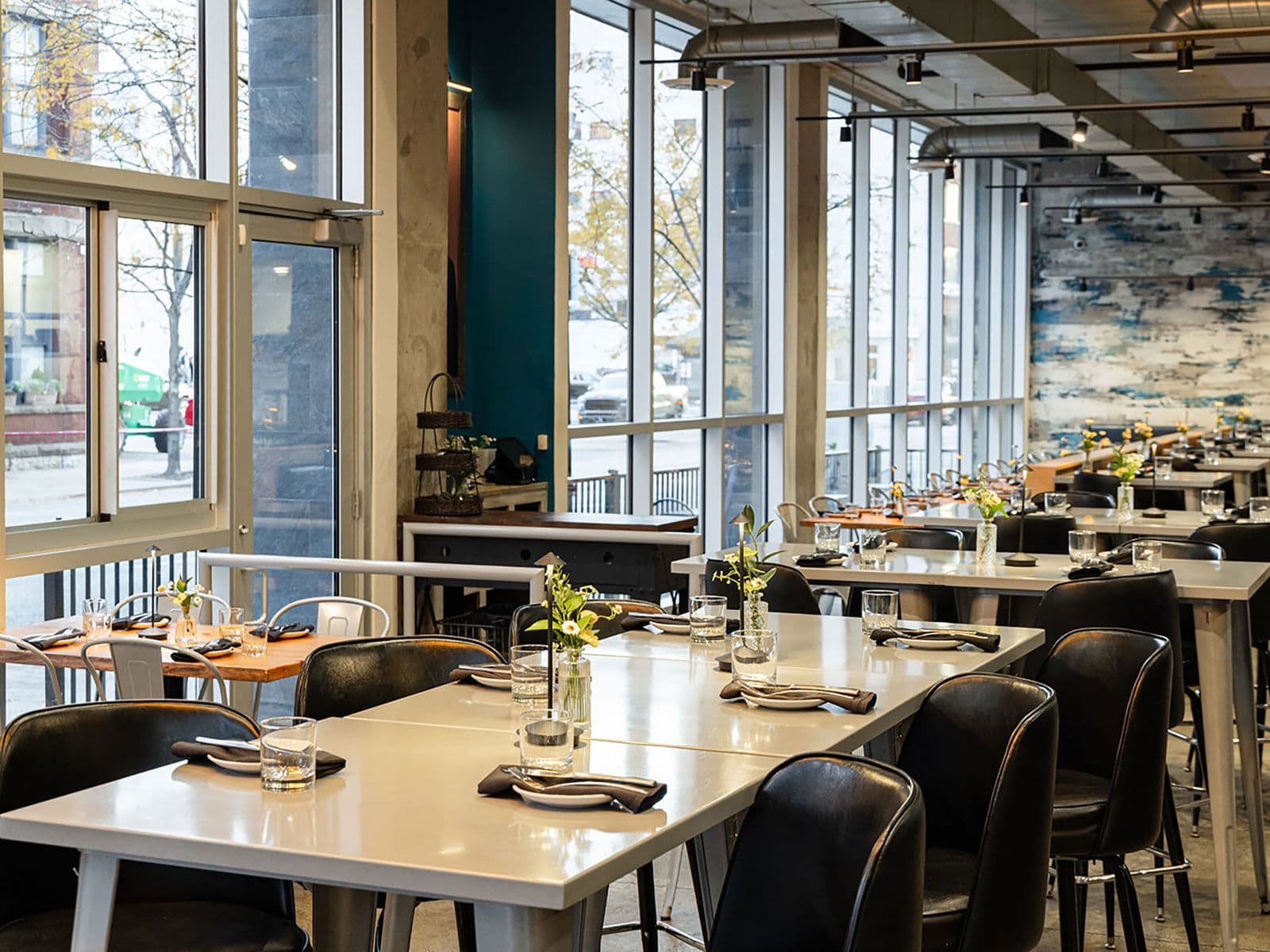 Dining room set for a large group dinner at Crown Republic Gastropub